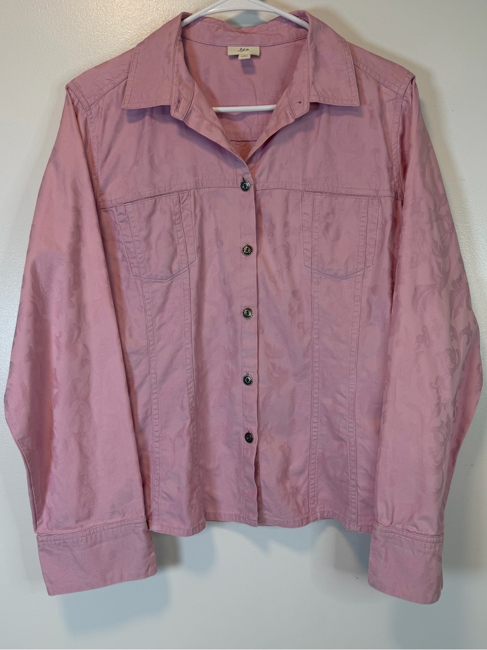 J. Jill Pink Button-Front Collared Shirt Subdued Floral Print Women’s Medium